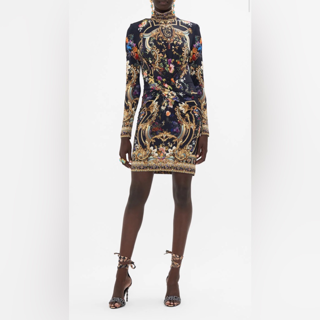 Nwt Camilla Black And Gold Long Sleeve Dress, Size M